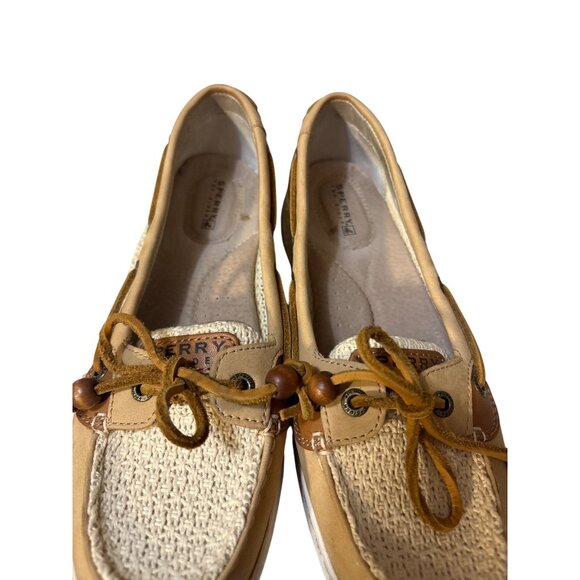 Sperry Womens Angelfish Boat Shoes Size 7 Tan Leather & Canvas‎ Casual Loafers - Picture 3 of 9